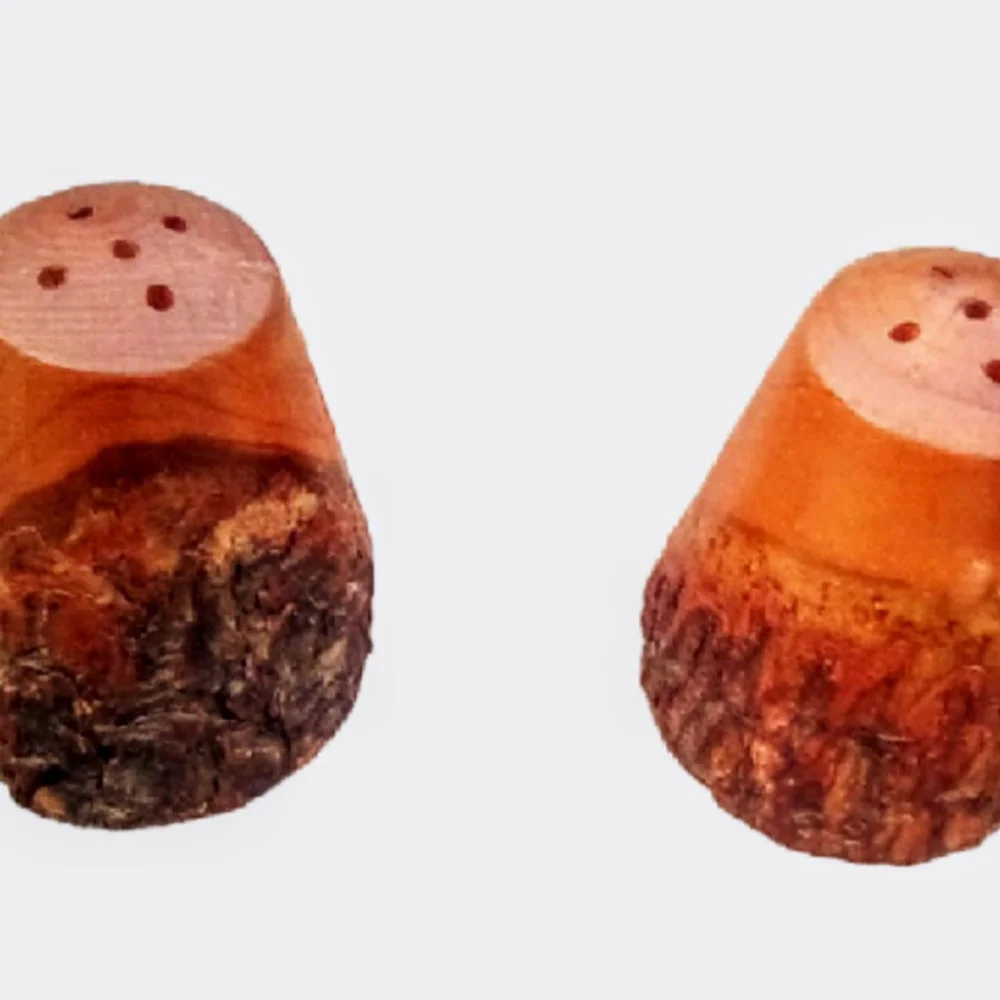Vintage 1968 Handmade Wood Salt Pepper Shakers Rustic Farmhouse Cabin Decor